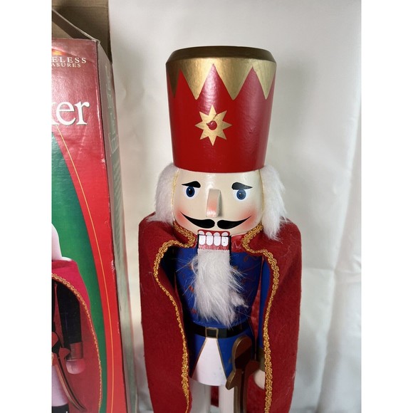 Timeless Treasures 20" Deluxe Wooden Nutcracker Soldier W/Red‎ Cape Handcrafted - Picture 2 of 9